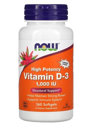 Високоактивний вітамін д3 now foods vitamin d3 1000 мо для міцних кісток та здоров'я зубів 360 капсул