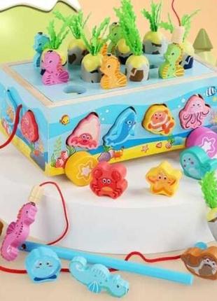 Детская деревянная логическая развивающая каталка сортер