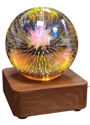 Ночник-фейерверк 3d 12,2 см, от usb светильник 3д хрустальный шар myt-10257-1