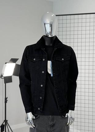 Чоловіча чорна джинсова куртка на овчині модна чоловіча джинсовка відмінної якості