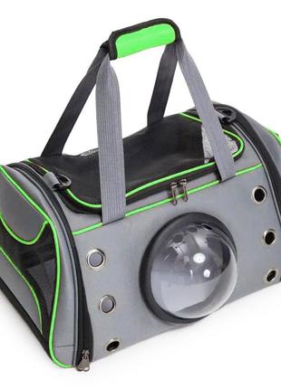 Сумка переноска для кошек и собак 46x30x26 см cosmopet cp-01 (l) grey-green