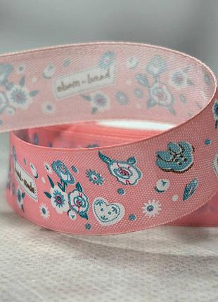 2,5 см лента сатиновая с принтом на метраж - #743/2 персиковая