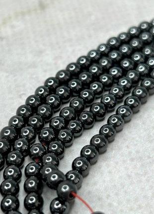 Бусины гематит шарик 4 мм, (95 шт) - черная сталь