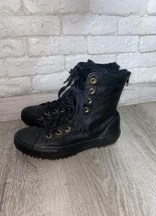 Теплые высокие кеды кожаные ботинки converse, 38р