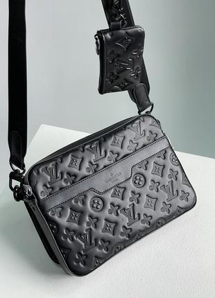 Сумка мессенджер louis vuitton trio messenger black embossing leather