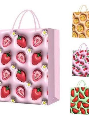 Пакет подарунковий паперовий l "fruits 3d" 31*41*12см stenson r96983-l [склад зберігання: одеса №3]