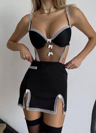 Еротична жіноча сукня-білизна відкрита спина чорного кольору