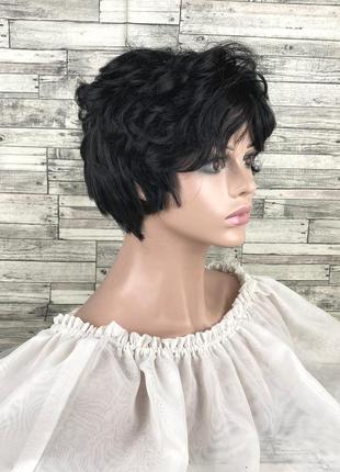 Парик черный короткий короткая стрижка женский мужской для женщин и мужчин
