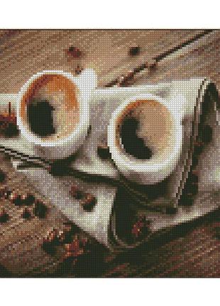 Діамантова вишивка. картина на підрамнику преміум  міцна кава на двох, розмір 40x30 см