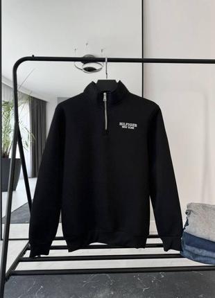 Чоловічий чорний флісовий світшот tommy Regular hilfiger теплий світшот томмі хілфігер чудової якості