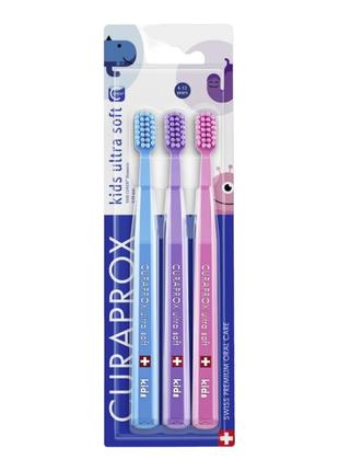 Набір дитячих зубних щіток curaprox kids ultra soft, 3 шт.