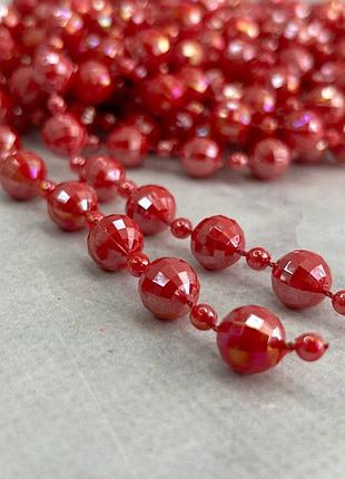 Намистини пластикові на нитці ø 4 і 9 мм - 90 см червоний з ав