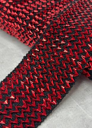 Декоративная тесьма-резинка фольга 4 см - красная