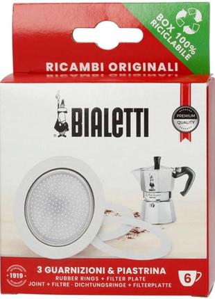 Комплект прокладок для bialetti 6 cup, 3 ущільнювачі + фільтр guarnizione