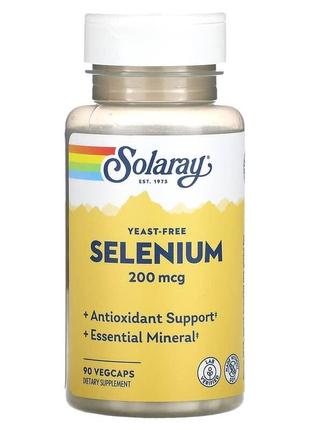 Селен 200 мкг solaray selenium yeast free для здоровья щитовидной железы 90 растительных капсул
