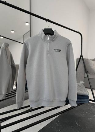 Чоловічий сірий флісовий світшот tommy Regular hilfiger теплий світшот томмі хілфігер чудової якості