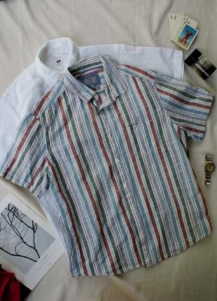 Брендовая базовая рубашка тенниска в составе коттон в полоску от marks &amp; spencer