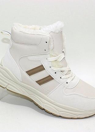 Бежеві жіночі високі зимові кросівки з блискавкою беж