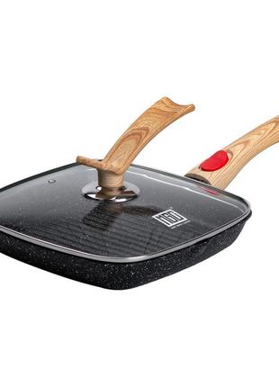 Алюмінієва сковорода-гриль 24 см зі скляною кришкою та ручкою, квадратна, чорна mgc