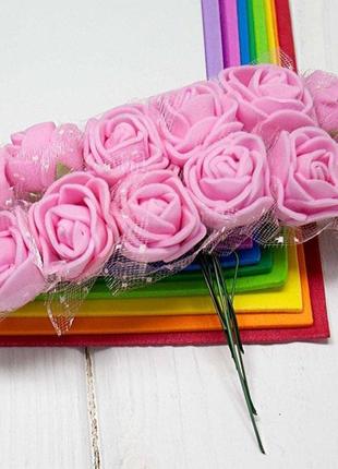 Фоаміранові трояндочки з фатіном (12шт) колір- рожевий