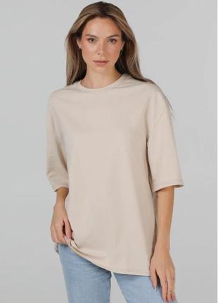 Бежевая футболка оверсайз женская rey oversize свободного кроя однотонная l