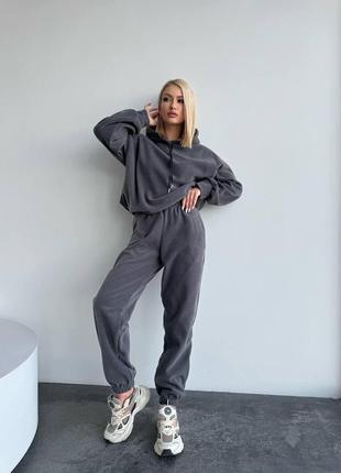 Утепленный спортивный костюм (кофта с капюшоном+брюки) турецкий флис полар