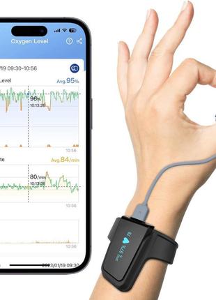 Пульсоксиметр wellue checkme o2 max oxiband моніторинг серцевого ритму, сну з інтелектуальним нагадуванням