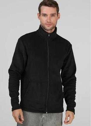 Тепла флісова кофта чоловіча на змійці із бічними кишенями чорного кольору rey basik s