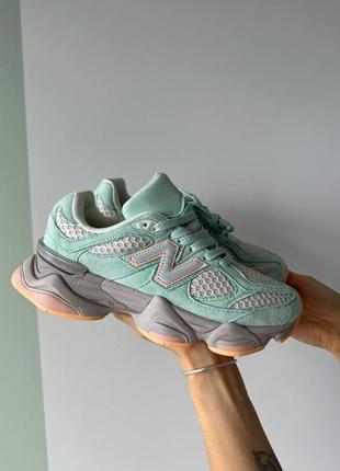 Замшевые мятные кроссовки new balance 9060 mint grey orange х нью беланс 36