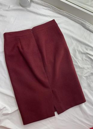 Бордовая юбка карандаш j. crew шерсть натуральная2 фото