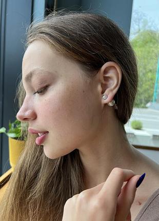 Диор серьги две жемчужины / жемчужные серьги модные / пусеты 2 жемчужины