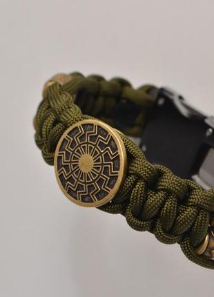 Браслет з чорним сонцем та 4 руни з ножем і індивідуальним гравіюванням + брелок у подарунок2 фото