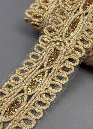 А01 - тасьма макраме з люрексом і паєтками 5 см - золото