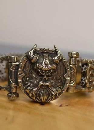 Браслет з вікінгом та чотирма рунами молот тора альгіз,одал ручне лиття з мельхіору + брелок у подарунок