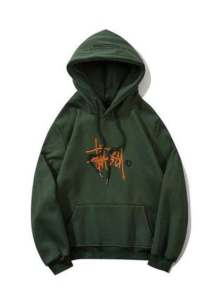 Теплий худі stussy  khaki green на флісі l
