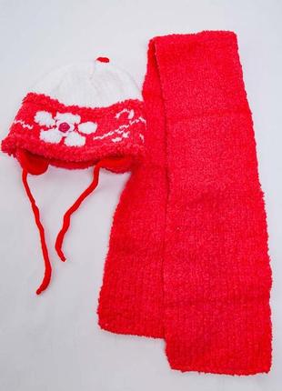 Комплект з шапки і шарфа, для дівчинки, коралово-білого кольору, 167r8882