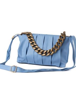 Сумка женская стильная летняя через плечо с ручкой цепочкой и съемным регулируемым ремешком, голубой