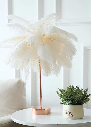 Rest настільна лампа resteq з пір`ям страуса та пультом дистанційного керування 48 см _ttar