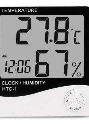 Цифровой термогигрометр влагомер часы будильник метеостанция best watch ukc htc-1 white