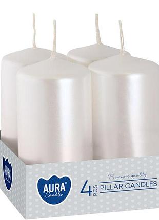 Набор свечей 4шт. цилиндр bispol aura candles белый перламутр (sw40/80-190) _ttar