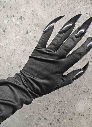Перчатки демона ведьмы черные длинные с когтями