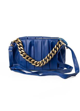 Сумка женская стильная летняя через плечо с ручкой цепочкой и съемным регулируемым ремешком, синий