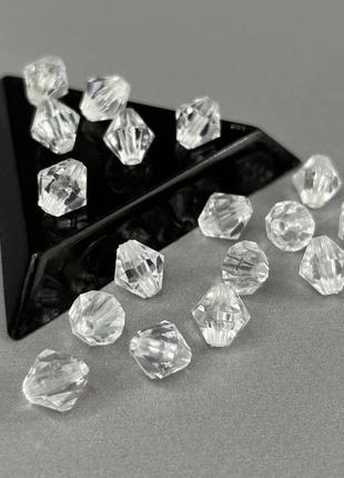 (20 гр) бусины пластик биконус ø10 мм, - прозрачный