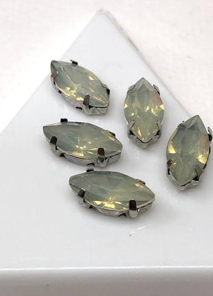 5 шт - стразы в цапах 6х12 мм (акрил) лодочка, белый опал