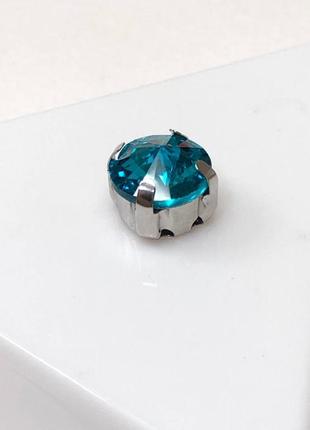 5 шт - стразы в цапах 8 мм (стекло) круглые, голубой