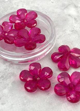 Ø29 мм бусина пластик цветок #3942, - фуксия прозрачный
