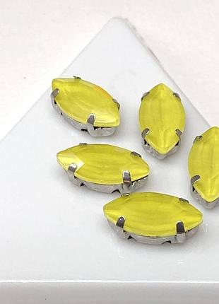 5 шт - стразы в цапах 6х12 мм (стекло) лодочка, желтый опаловый