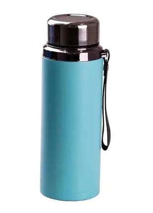Термос baicc 800 мл из нержавеющей стали с ремешком, голубой, термос объёмный, термос с ситечком для заварки