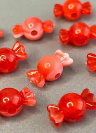 (20 гр) бусины пластик конфетка 10х18 мм, - красный