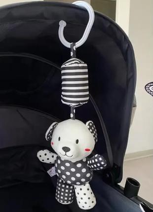 Мягка подвеска поремушка на коляску bear white-black, velice